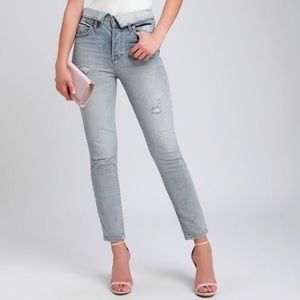 NICO LIGHT BLUE DISTRESSED HIGH RISE MOM JEANS